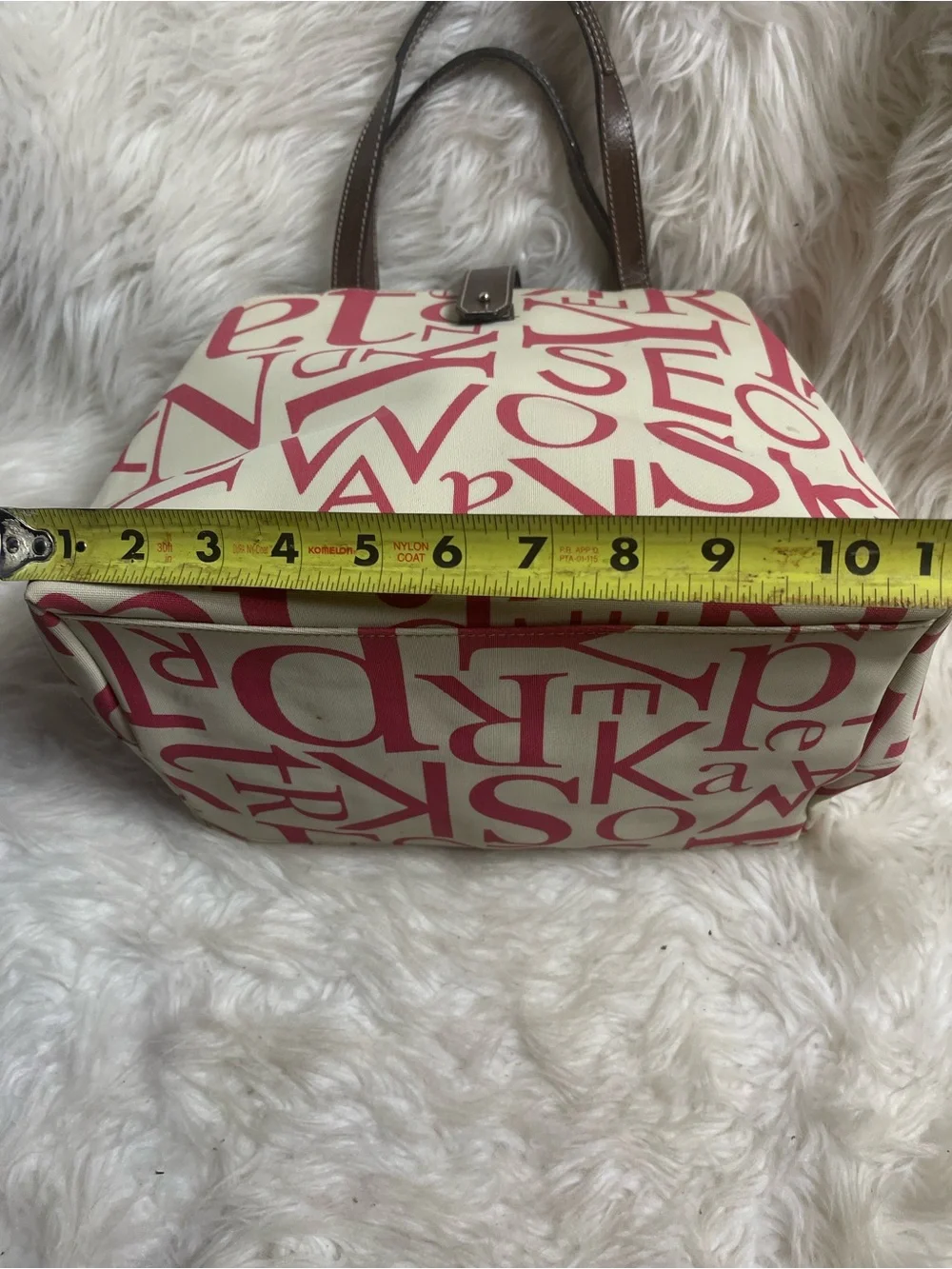 Kate Spade Beige & hot Pink Printed Canvas satchel with leather Brown Handles